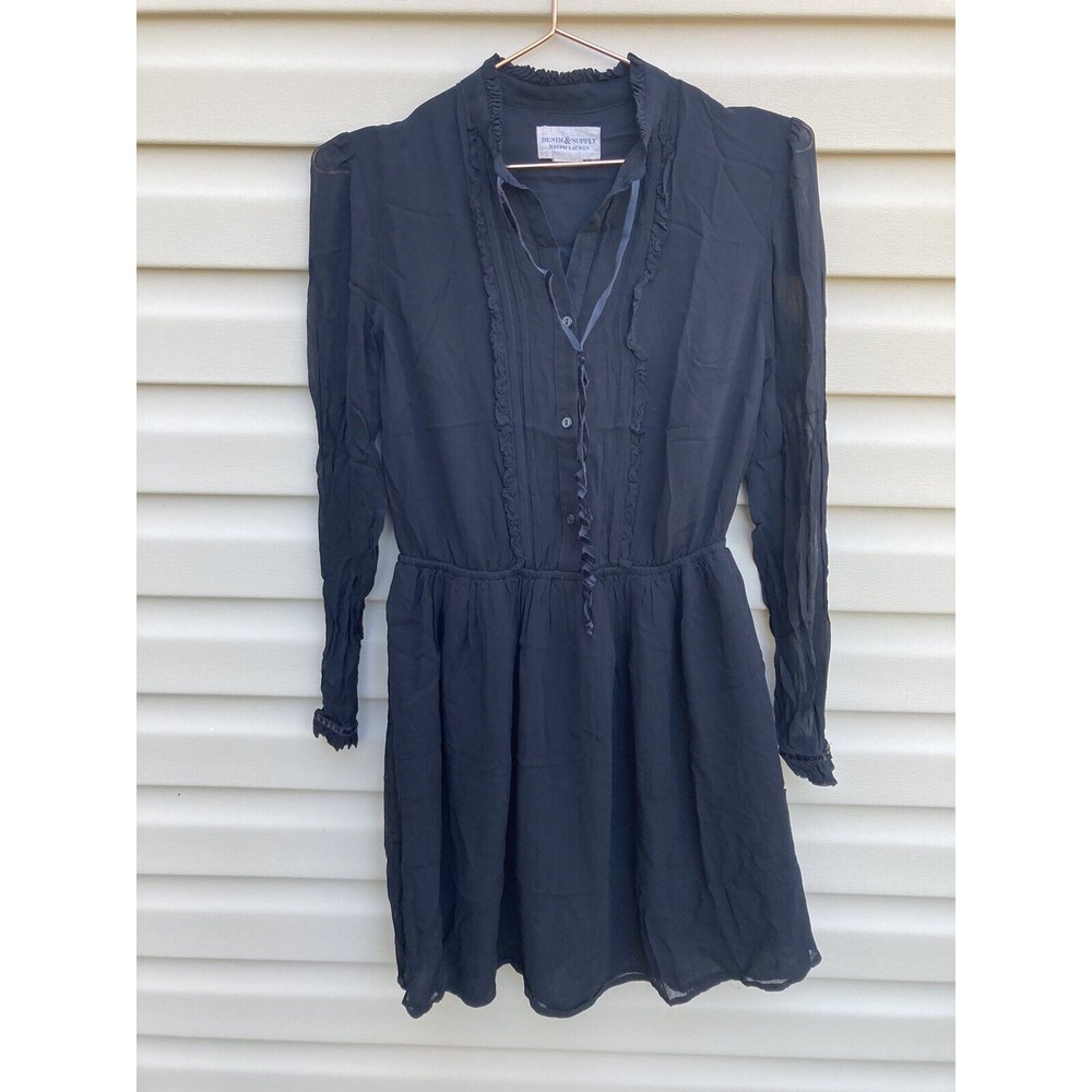Denim & Supply Ralph Lauren Women's Size Small Black Sheer Button Dress